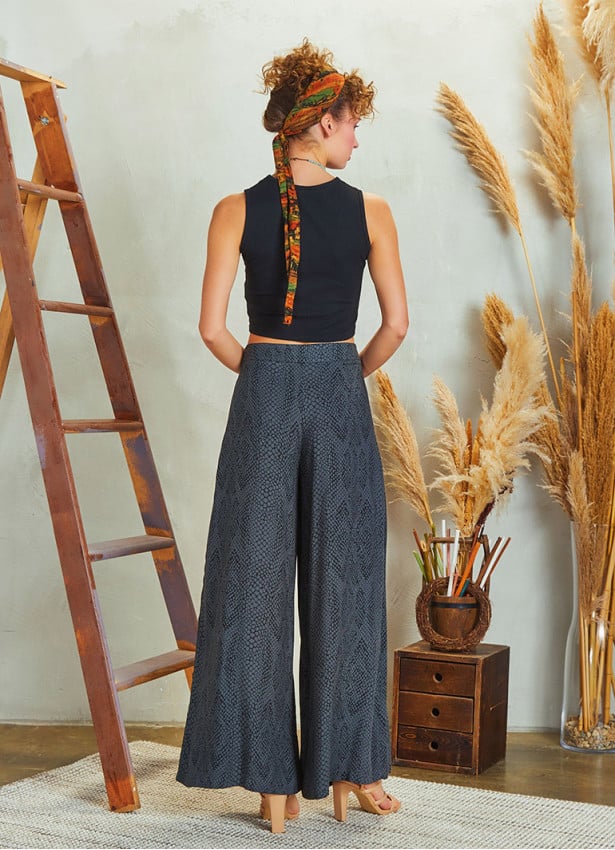 Palazzo High Waist Wide Cut Gray Patterned Trousers