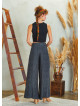 Palazzo High Waist Wide Cut Gray Patterned Trousers