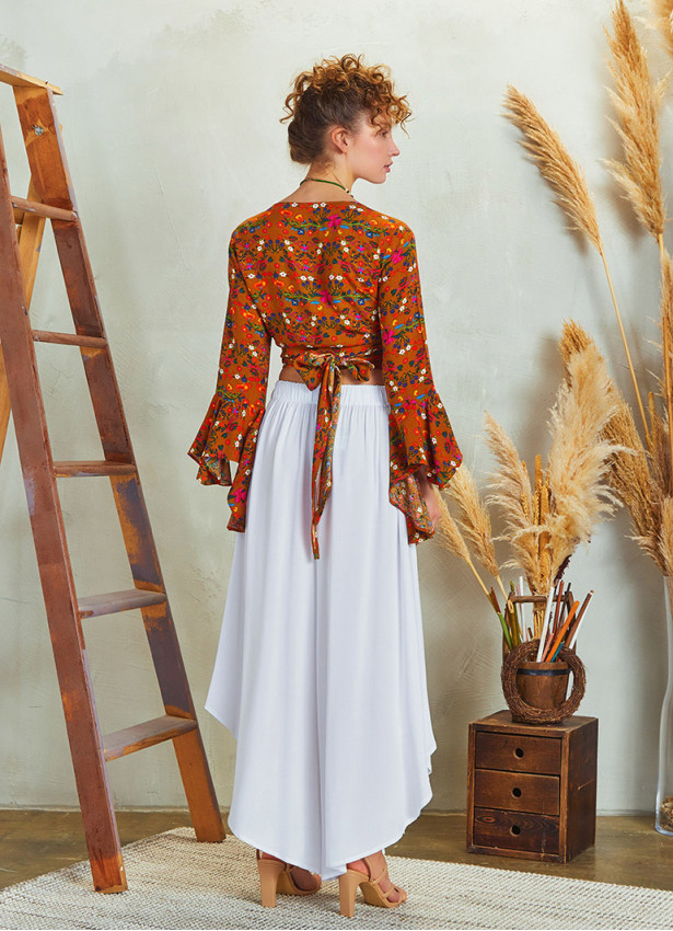 Boho Style Draw String White Wide Leg Loose Pants