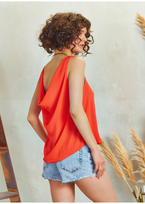 Scoop Neck Wide Strap Red Open Back Top
