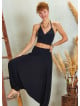 Draped Front Detail Elastic Waist Black Salwar Pants
