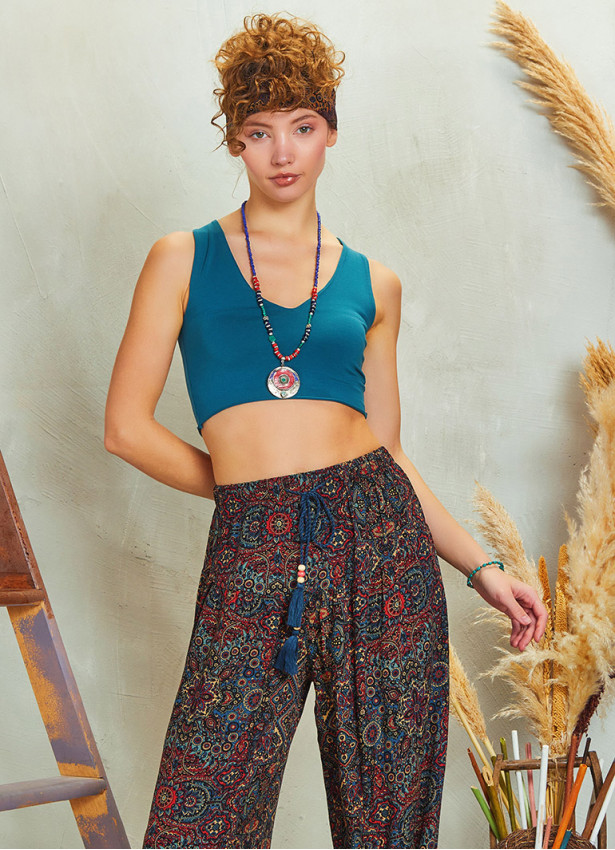 Drawstring Indigo Pattern Pants