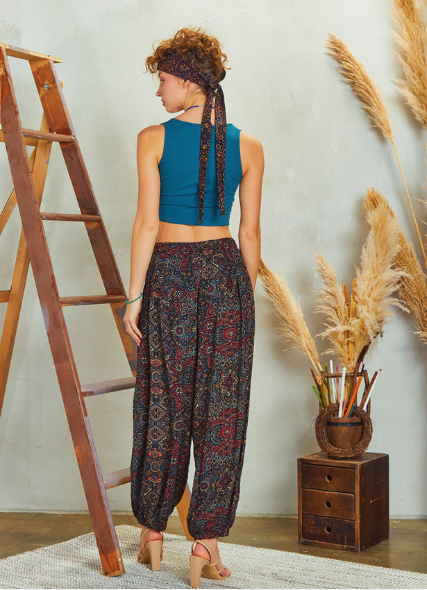 Drawstring Indigo Pattern Pants