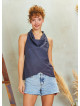 Degaje Neck Sleeveless Anthracite Authentic Blouse Top