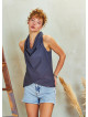 Degaje Neck Sleeveless Anthracite Authentic Blouse Top