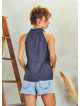 Degaje Neck Sleeveless Anthracite Authentic Blouse Top
