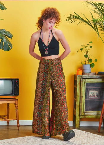 Palazzo High Waist Loose Cut Mustard Floral Trousers