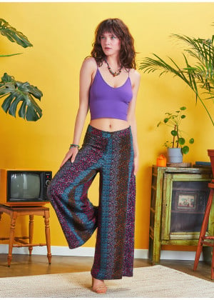 Palazzo High Waist Loose Cut Blue Floral Trousers