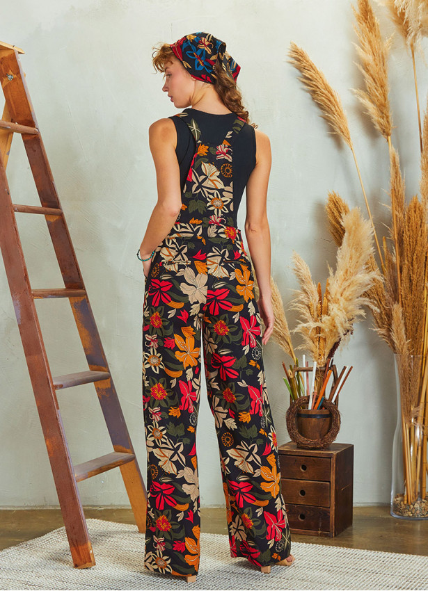 Floral Print Adjustable Buckle Straps Jumpsuit