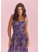 Bohemian Style Buttoned Wide Strap Long Purple Patterned Dress