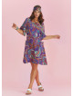 Purple Printed Square Neck Boho Short Dress