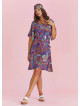 Purple Printed Square Neck Boho Short Dress