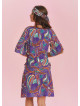 Purple Printed Square Neck Boho Short Dress