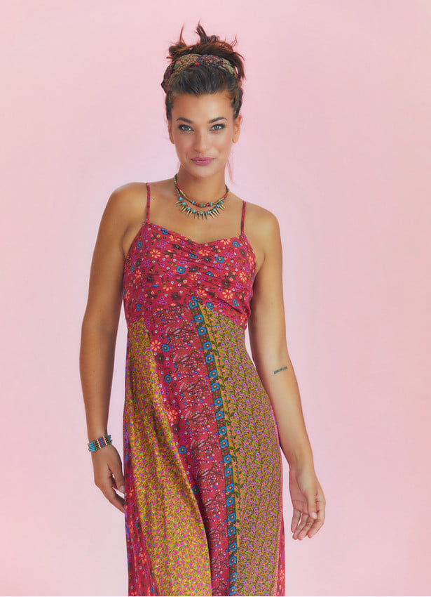 Strappy Floral Print Patchwork Maxi Dress