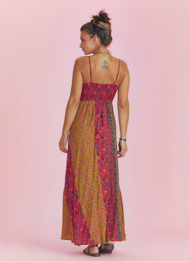 Strappy Floral Print Patchwork Maxi Dress