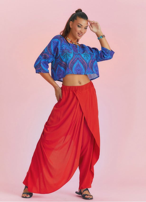 Wrap Front Loose Fit Boho Summer Red Pants