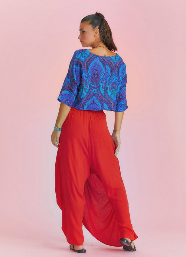 Wrap Front Loose Fit Boho Summer Red Pants