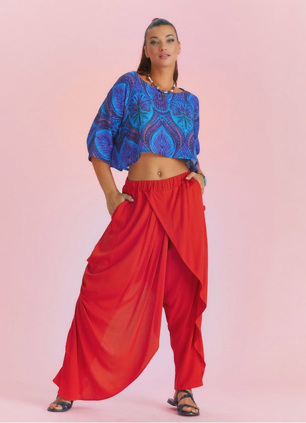 Wrap Front Loose Fit Boho Summer Red Pants