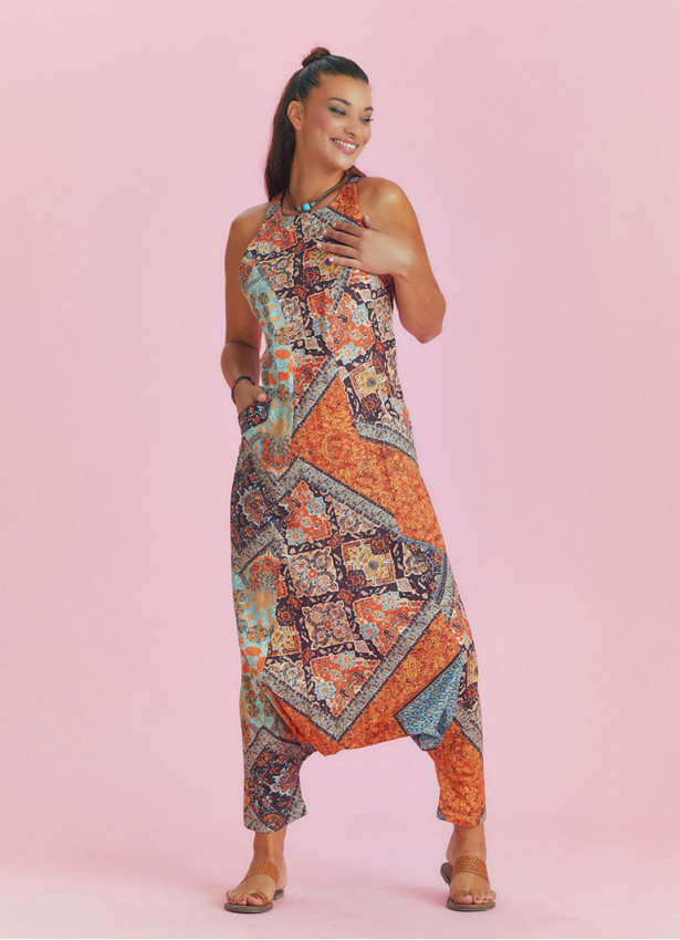 Halter Neck Printed Cotton Jumpsuit