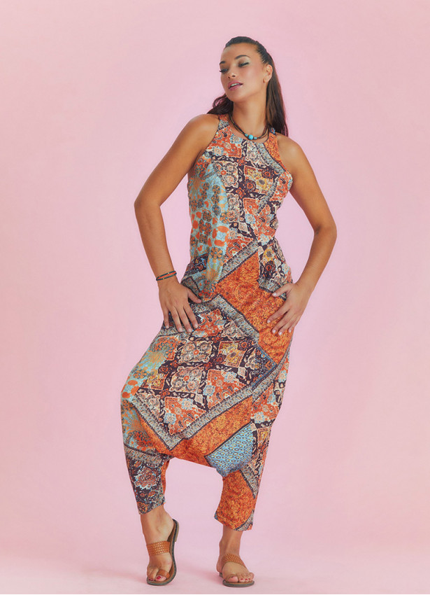 Halter Neck Printed Cotton Jumpsuit