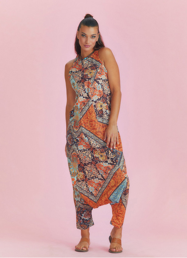 Halter Neck Printed Cotton Jumpsuit