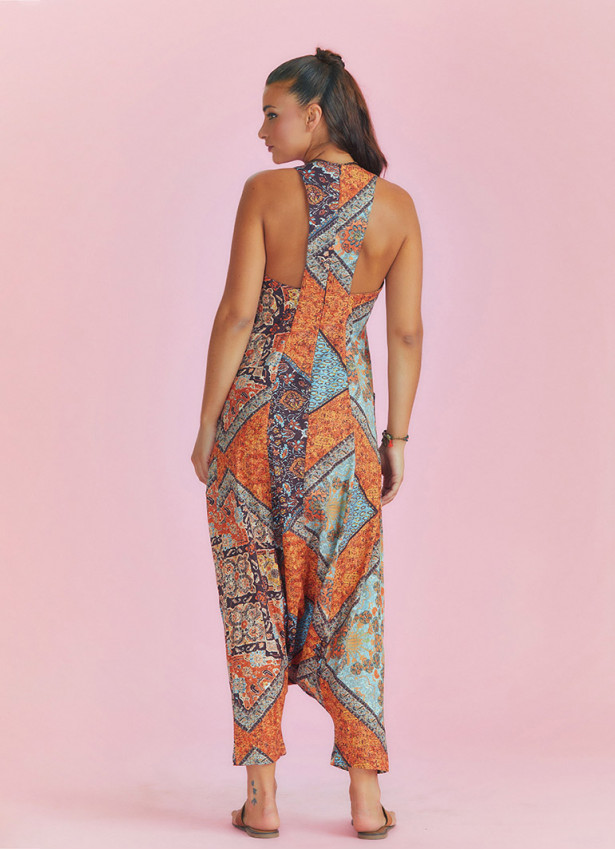 Halter Neck Printed Cotton Jumpsuit