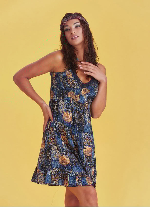 Laced Strap Detailed Frill Hem Short Summer Dress