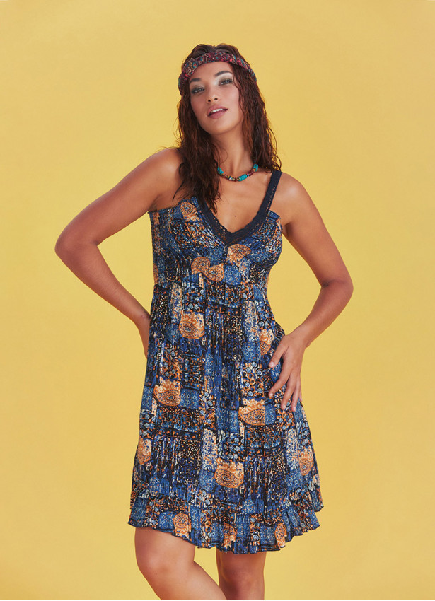 Laced Strap Detailed Frill Hem Short Summer Dress