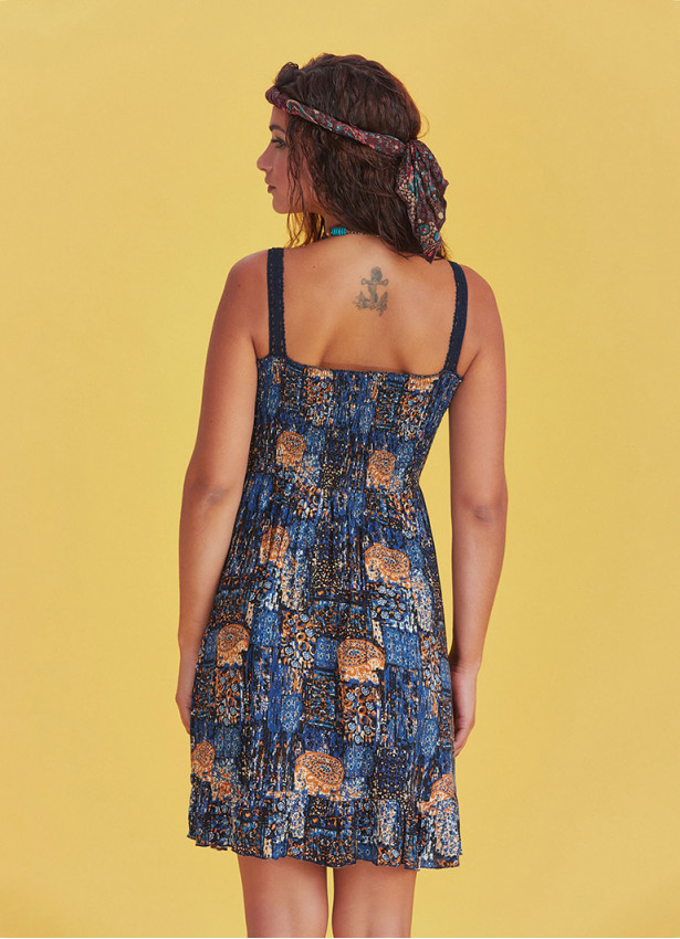 Laced Strap Detailed Frill Hem Short Summer Dress