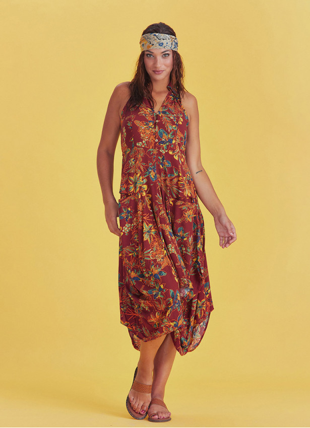 Flower Shirt Collar Long Boho Dress