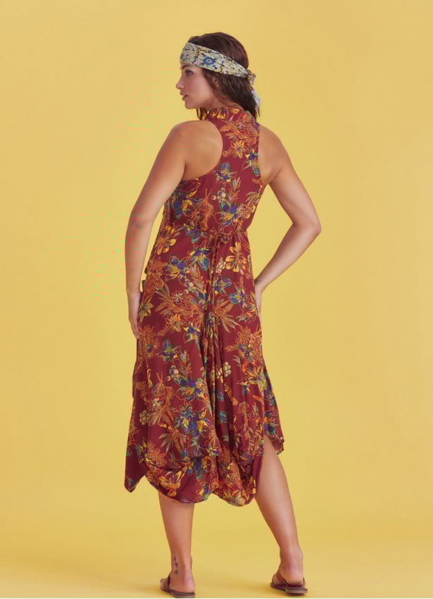 Flower Shirt Collar Long Boho Dress
