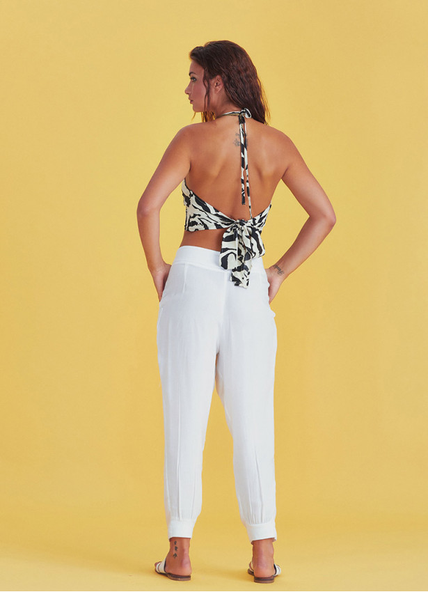 Boho Casual Drop Crotch White Pleated Pants