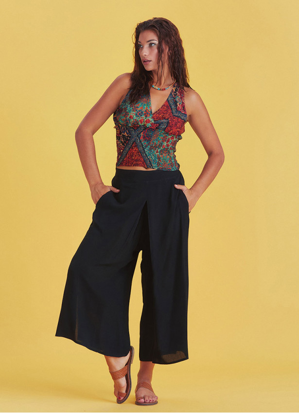 Front Pleat Detailed Women's Black Fit Capri Pants