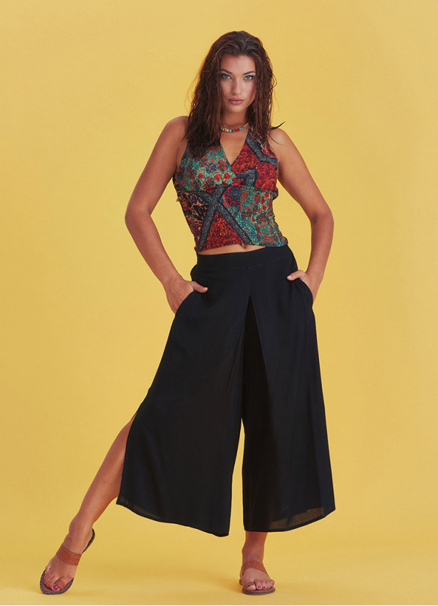 Front Pleat Detailed Women's Black Fit Capri Pants