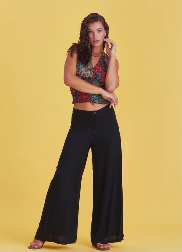 High Rise Wide Leg Black Palazzo Pants