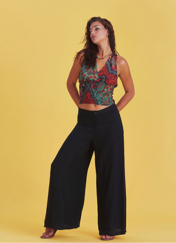 High Rise Wide Leg Black Palazzo Pants