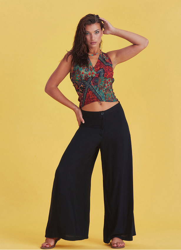 High Rise Wide Leg Black Palazzo Pants