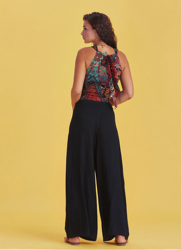 High Rise Wide Leg Black Palazzo Pants