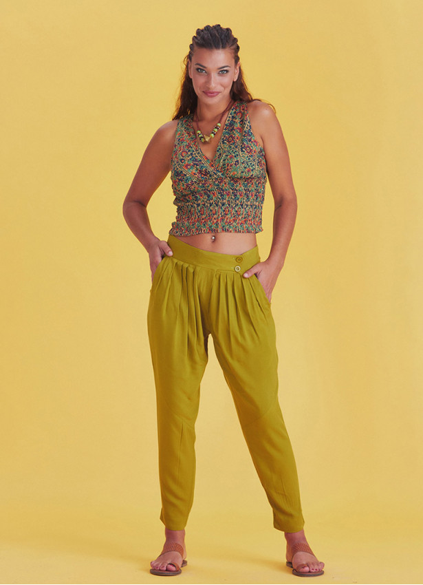 Boho Casual Drop Crotch Olive Pleated Pants