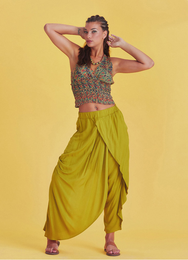 Wrap Front Loose Fit Boho Summer Olive Pants