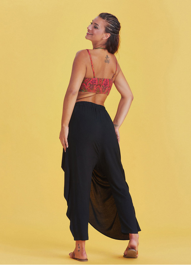 Wrap Front Loose Fit Boho Summer Black Pants