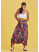 Red Print Adjustable Hem Wraped Harem Pants