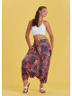 Red Print Adjustable Hem Wraped Harem Pants