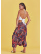 Red Print Adjustable Hem Wraped Harem Pants