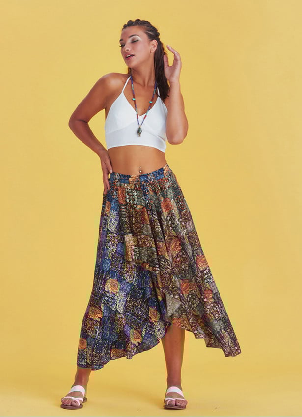 Ethnic Patterned Bohemian Double Layer Skirt