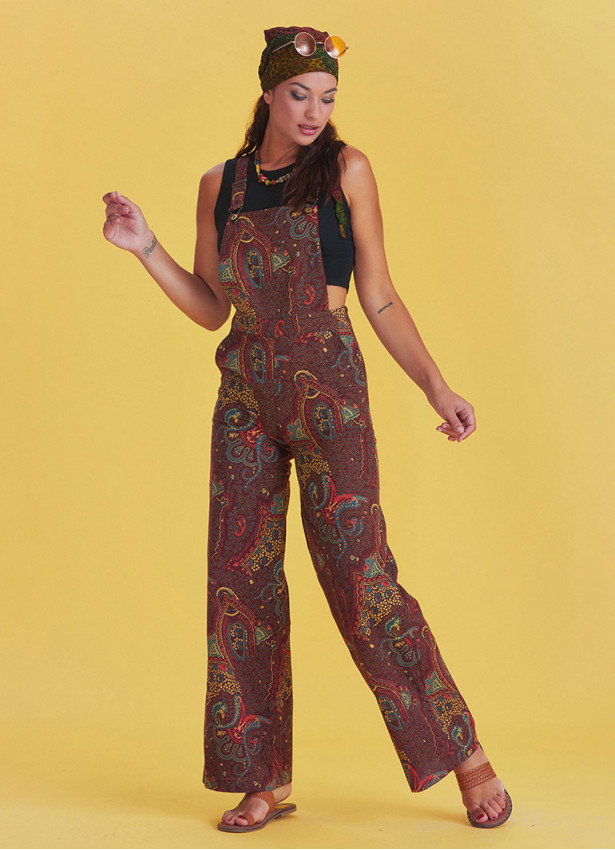 Adjustable Buckle Straps Paisley Jumpsuit