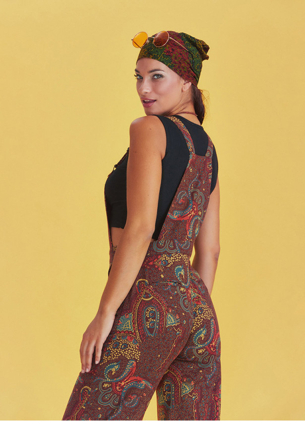 Adjustable Buckle Straps Paisley Jumpsuit