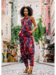 Halter Neck Red Printed Cotton Jumpsuit
