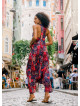 Halter Neck Red Printed Cotton Jumpsuit