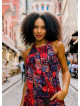 Halter Neck Red Printed Cotton Jumpsuit